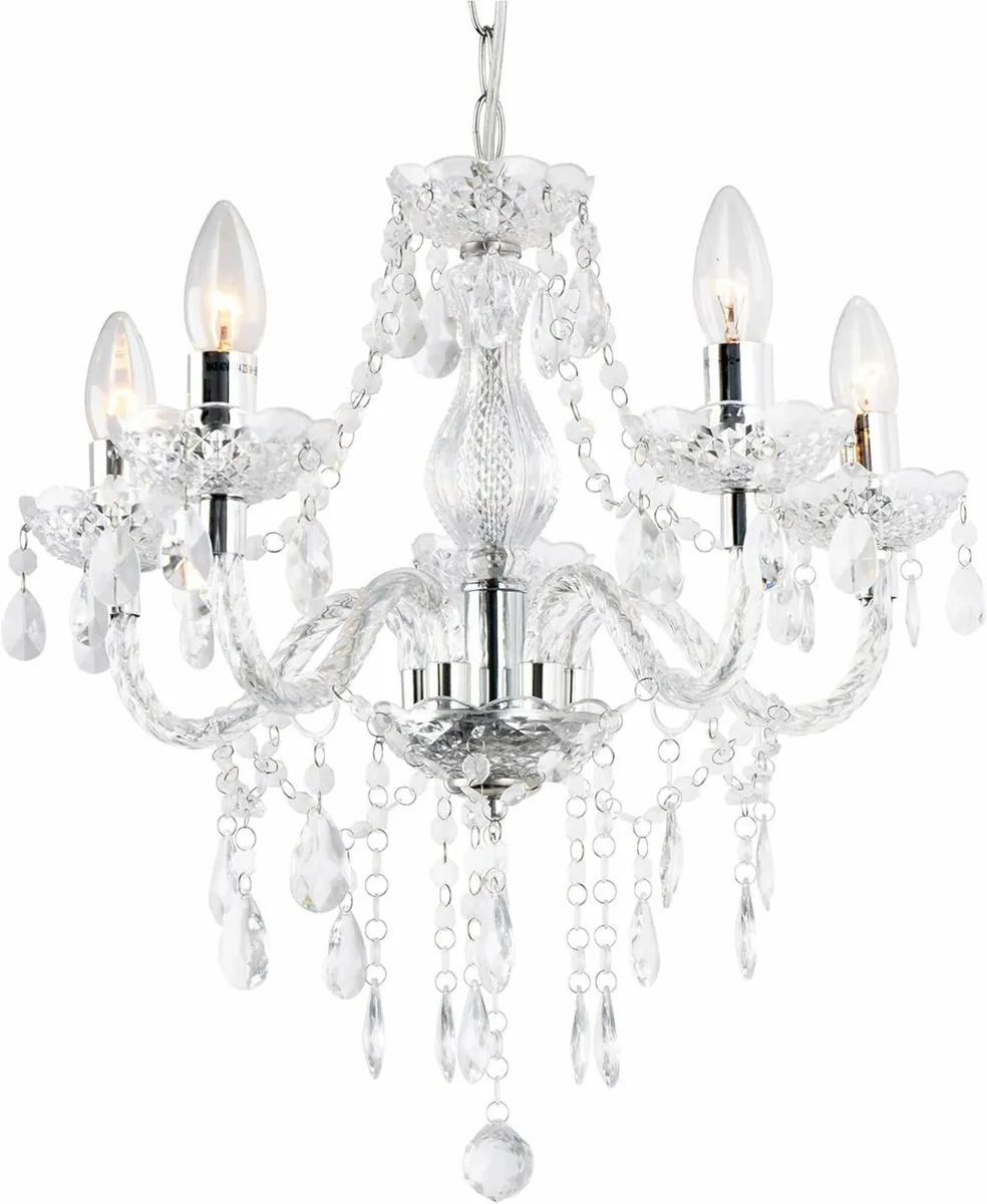 5 Light Chandelier,Pendant Lamp,Chrome,Clear - Image 1