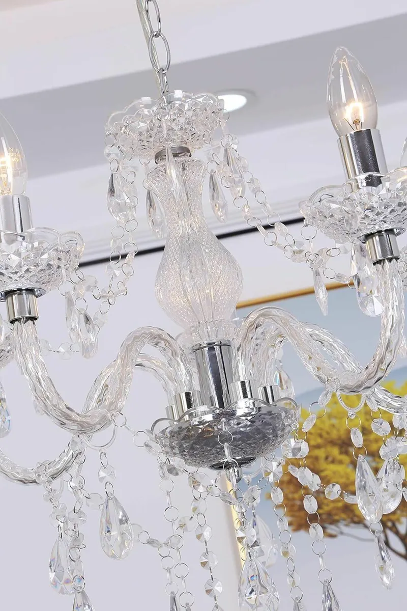 5 Light Chandelier,Pendant Lamp,Chrome,Clear - Image 3