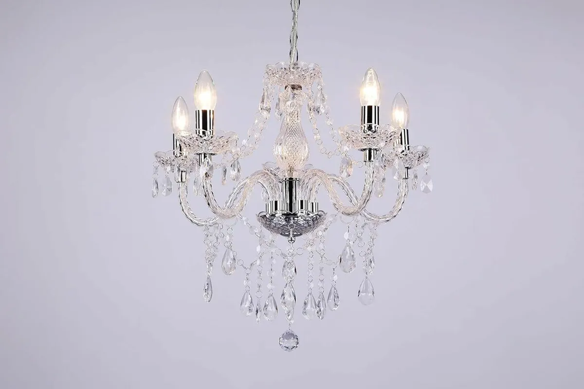 5 Light Chandelier,Pendant Lamp,Chrome,Clear - Image 4