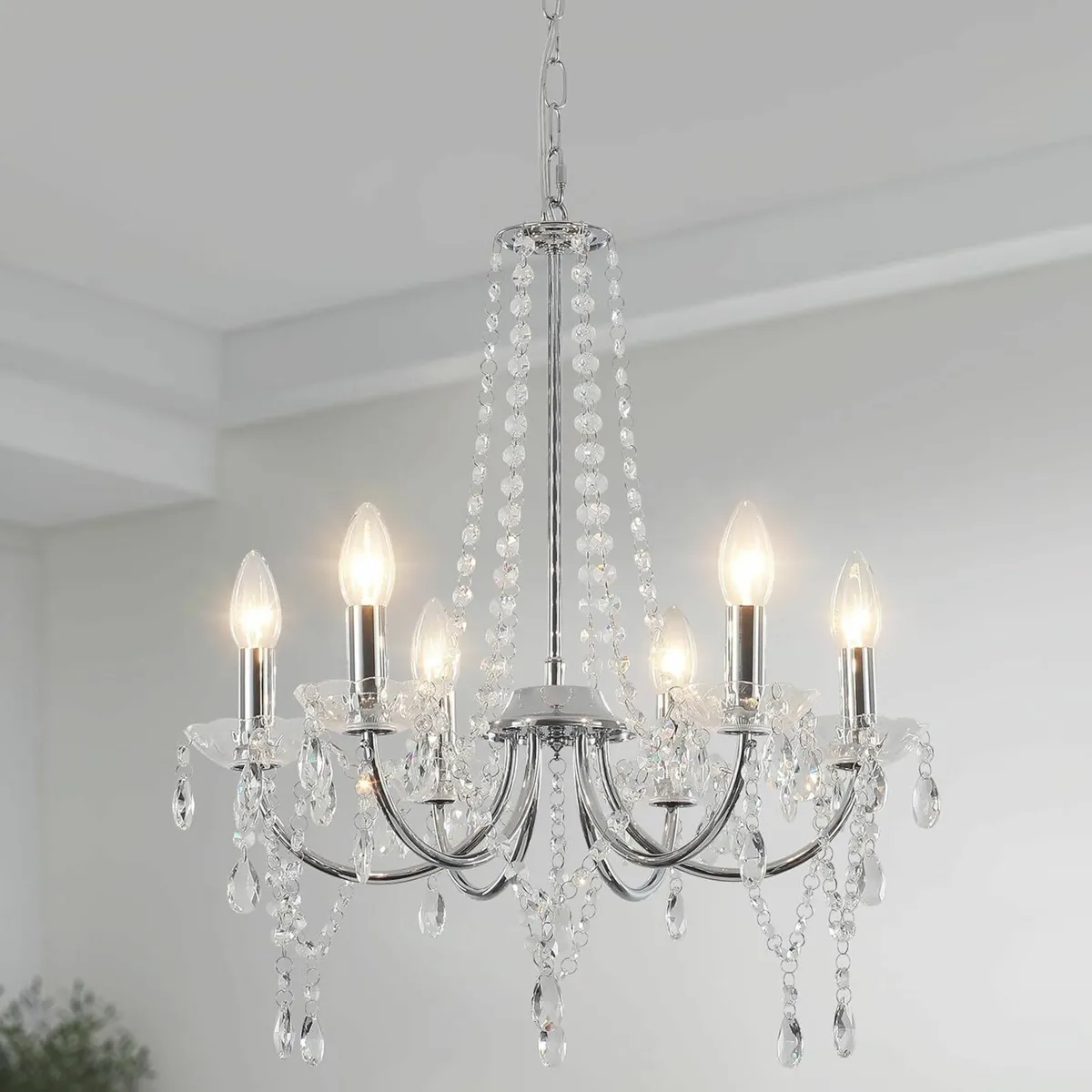 Crystal Chandelier, 6 Lights Modern Silver - Image 2