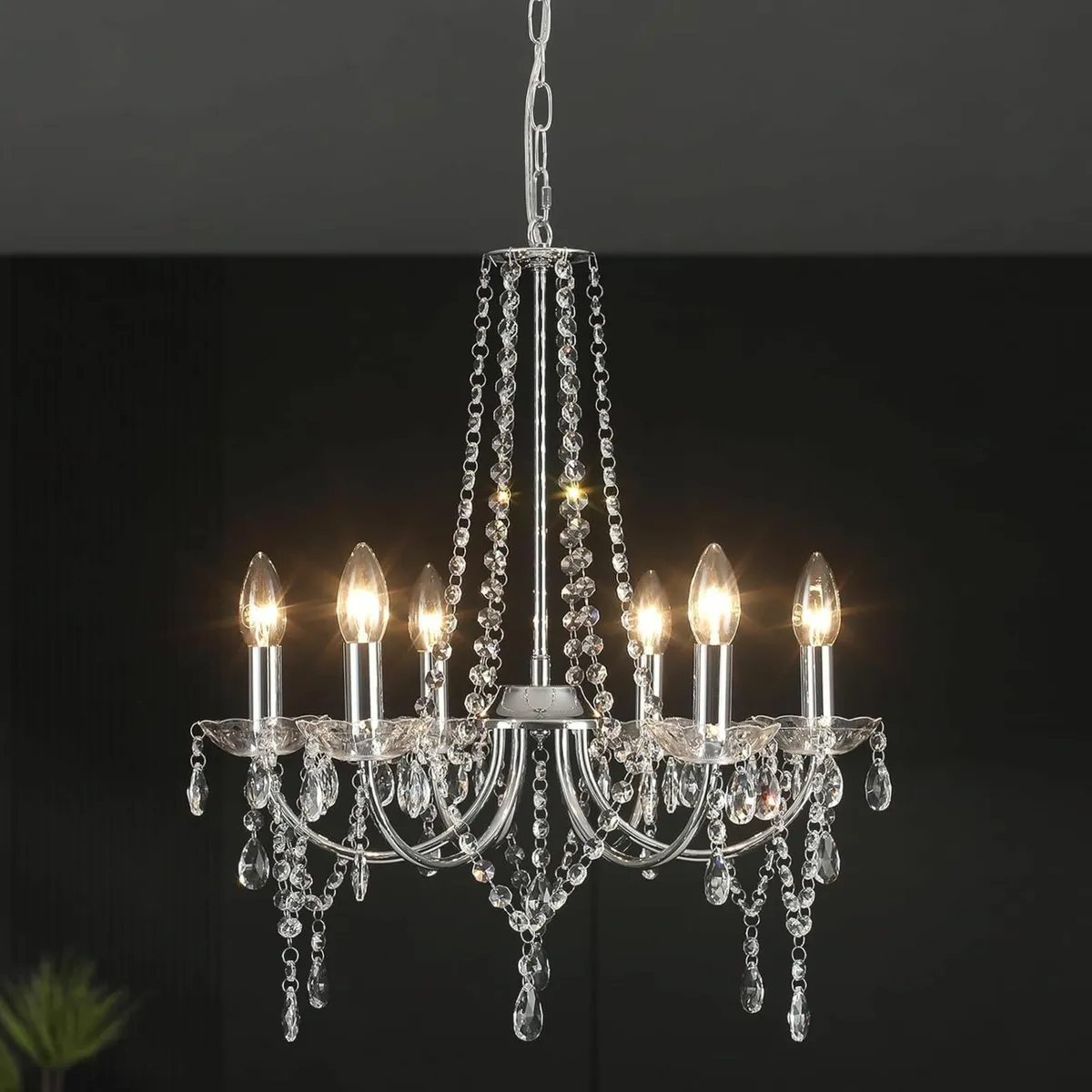 Crystal Chandelier, 6 Lights Modern Silver - Image 3