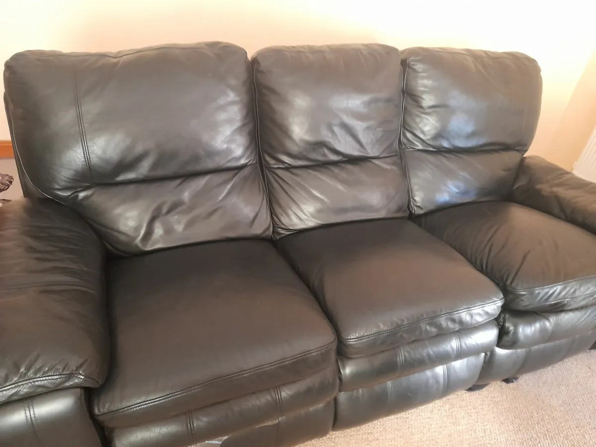 Black Reclining Genuine Leather Couch - Image 1