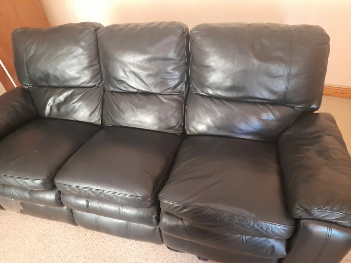 Black Reclining Genuine Leather Couch - Image 2