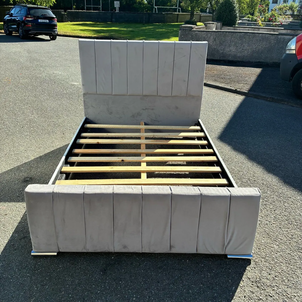 Double Grey Velvet Double Bed Frame - Image 1