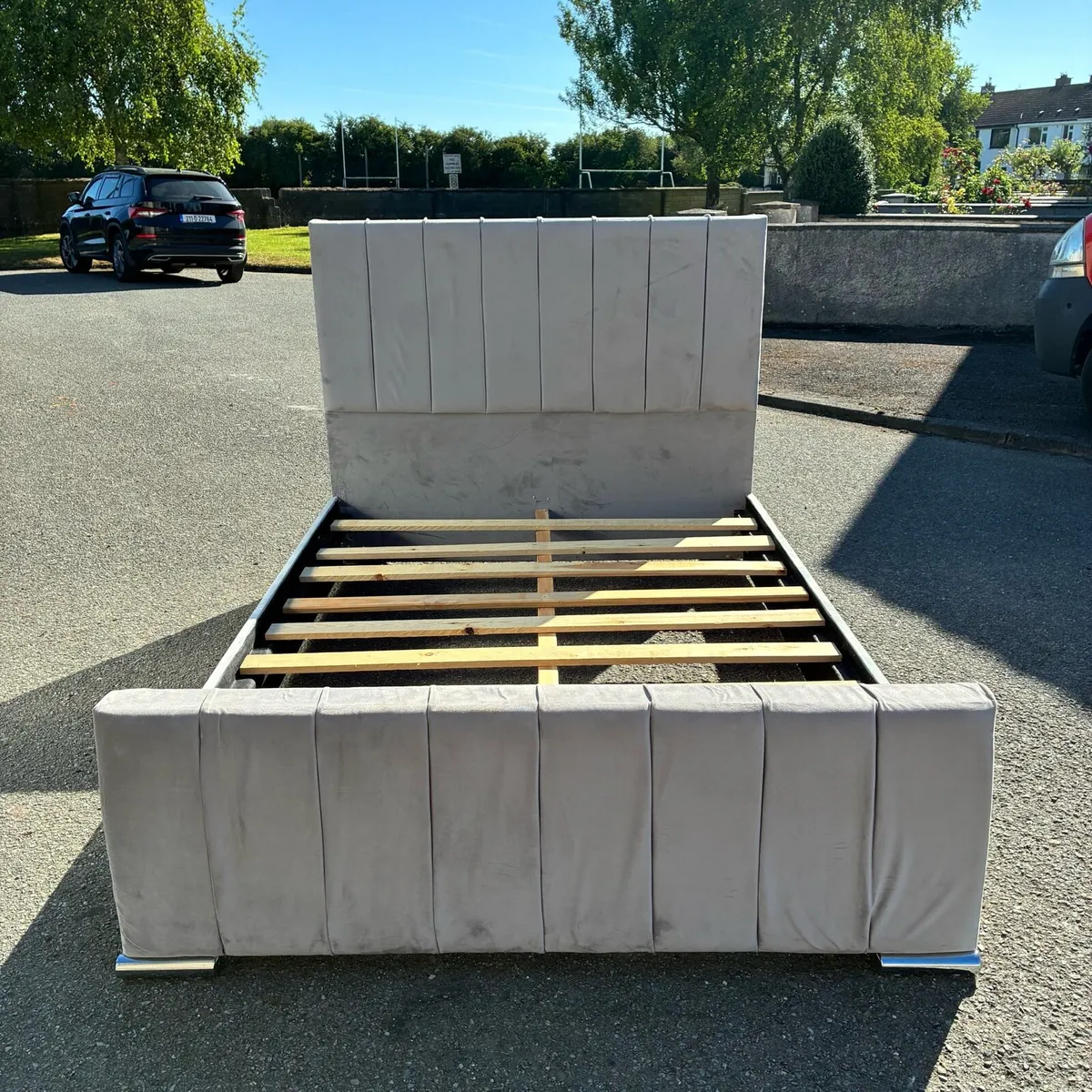 Double Grey Velvet Double Bed Frame - Image 2