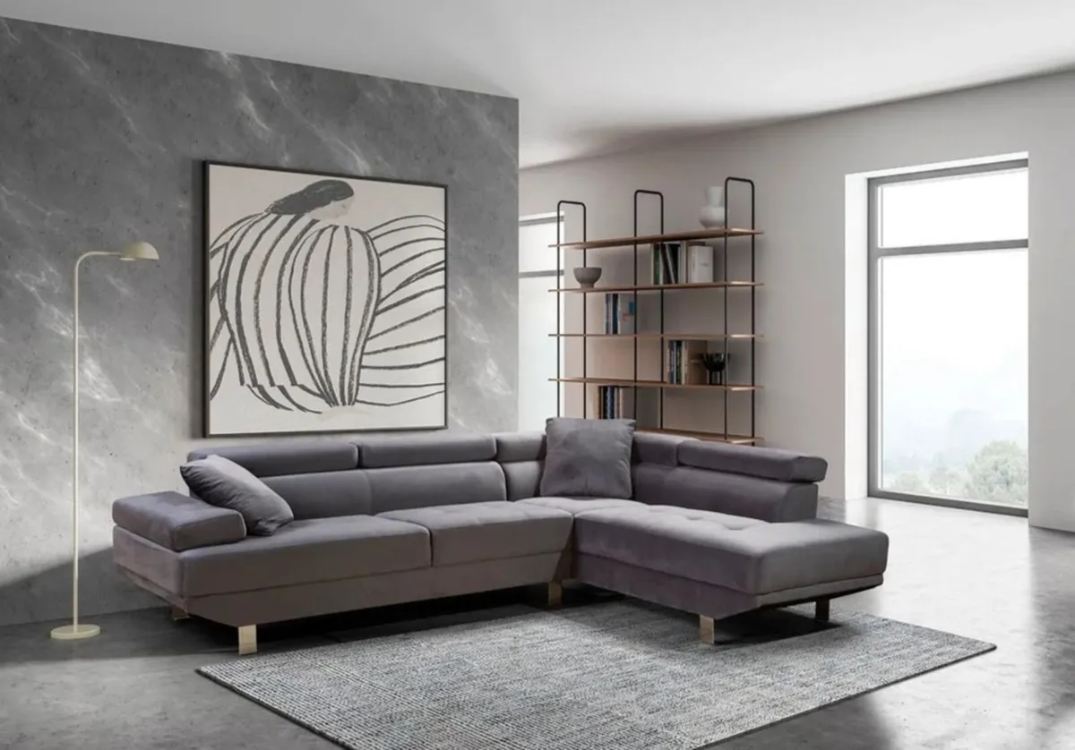 Light Grey Corner Sofa | Luxury | Velvet Feel - Image 3