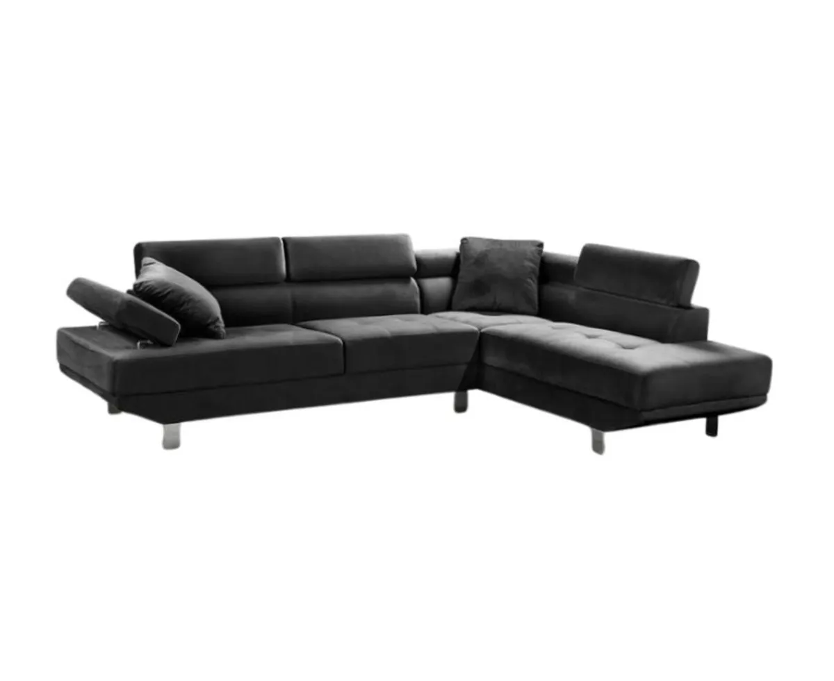 Modern Black L-Shaped Sofa | Elegant | Soft Velvet - Image 1