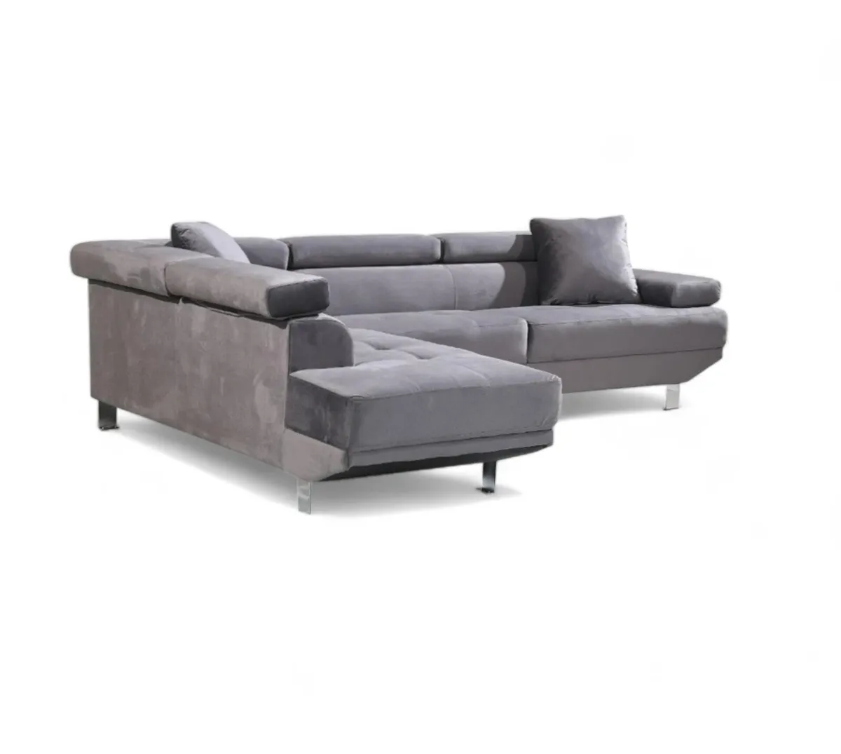 Grey Velvet L-Shape Sofa | Stylish | Soft Look - Image 4
