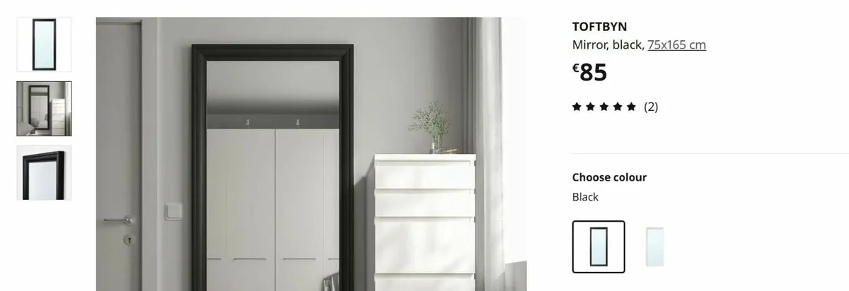 Ikea Toftbyn Mirror Black 75/165cm - Image 3
