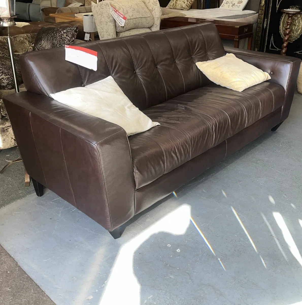 Large Brown Leather Sofa - Image 1