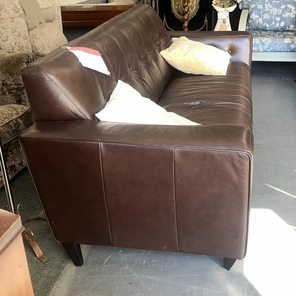Large Brown Leather Sofa - Image 2