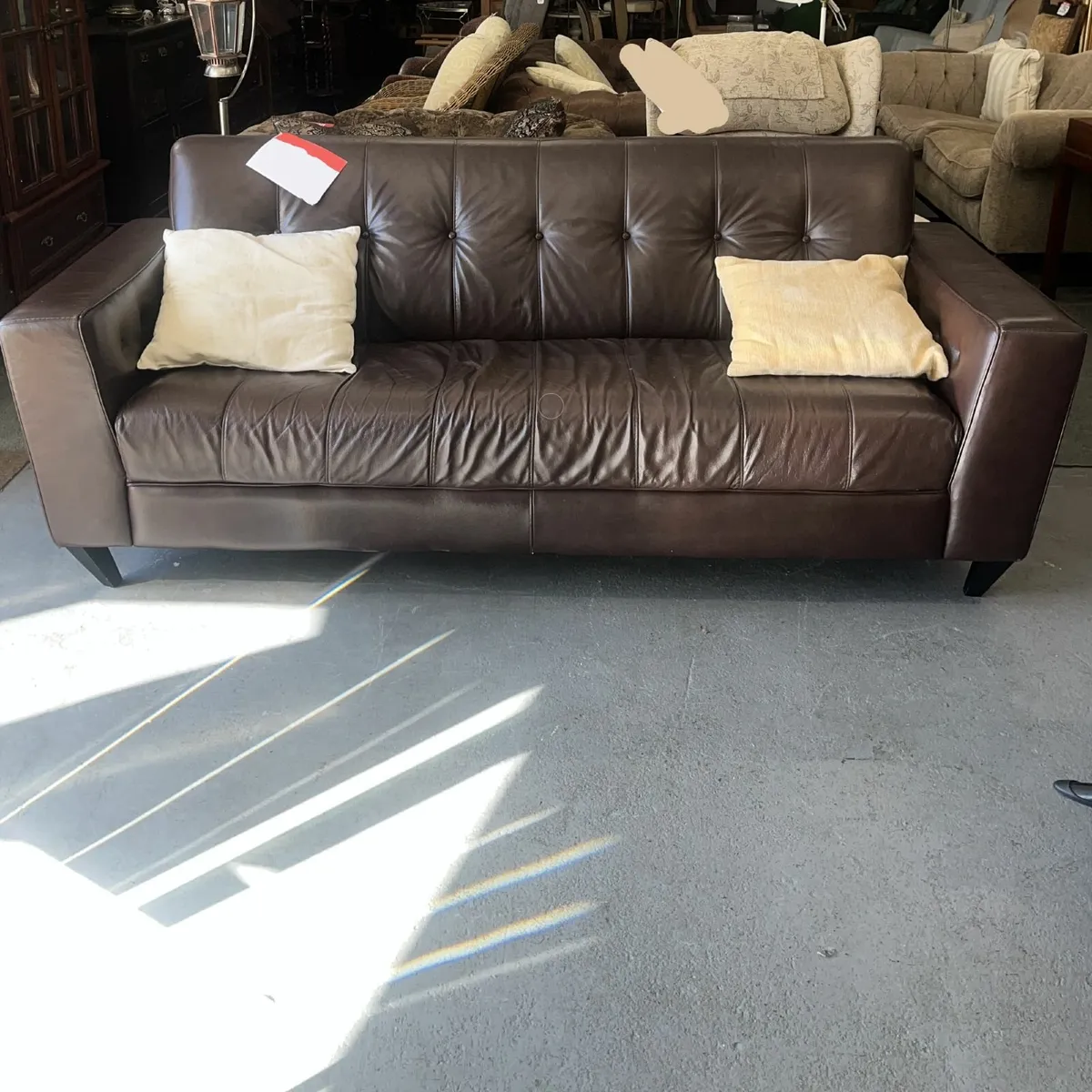Large Brown Leather Sofa - Image 3