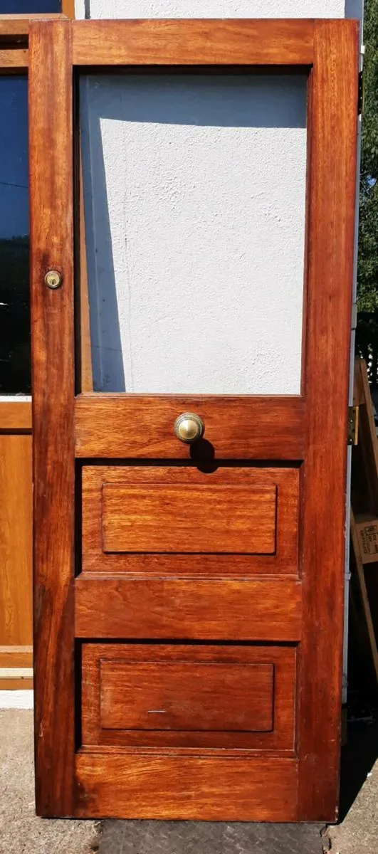 External solid mahogany door, glazed. - Image 1