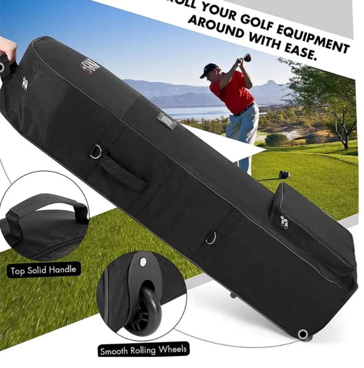 Golf Bag Travel Cover Foldable Bag with Wheels - Image 4