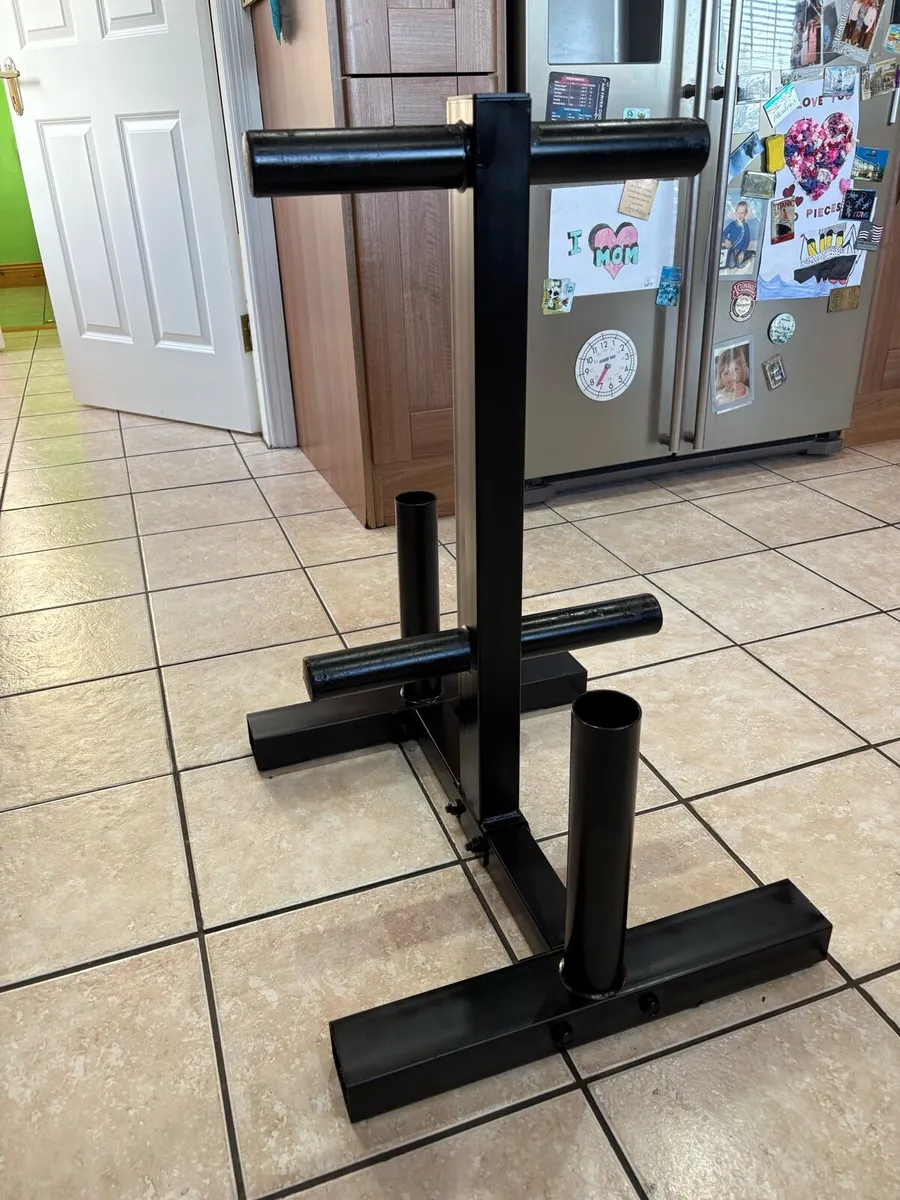 OLYMPIC GYM STORAGE FOR WEIGHT PLATES + 2 X BARBEL - Image 2