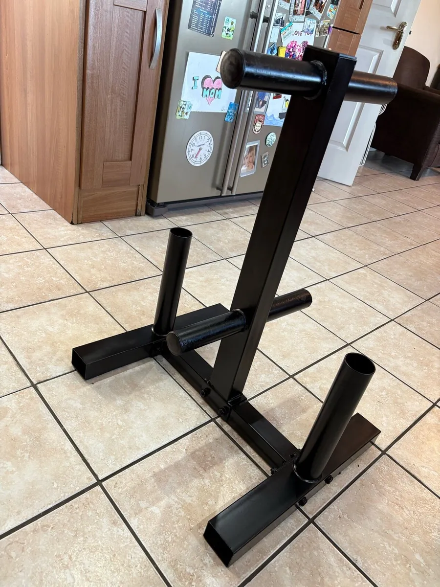 OLYMPIC GYM STORAGE FOR WEIGHT PLATES + 2 X BARBEL - Image 3