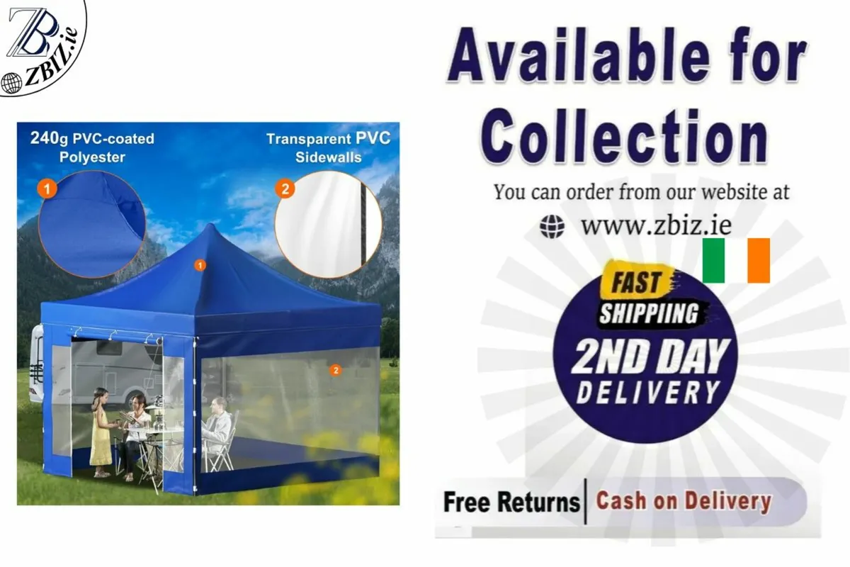 Gazebo Tent Pop-Up Canopy Tent 10 x 10 FT Blue - Image 1