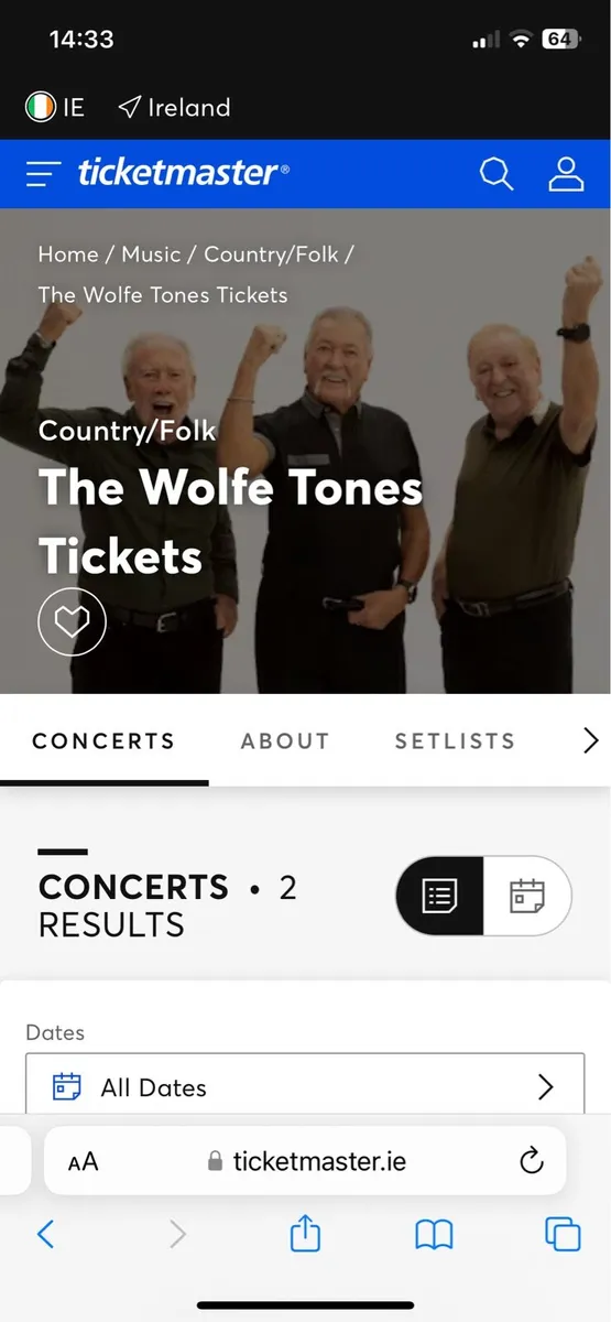 2 x Wolfe Tones Tickets