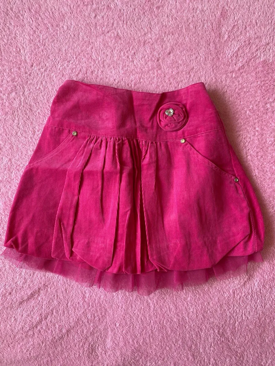 Pink Corduroy Skirt with Tulle Underskirt - Image 1