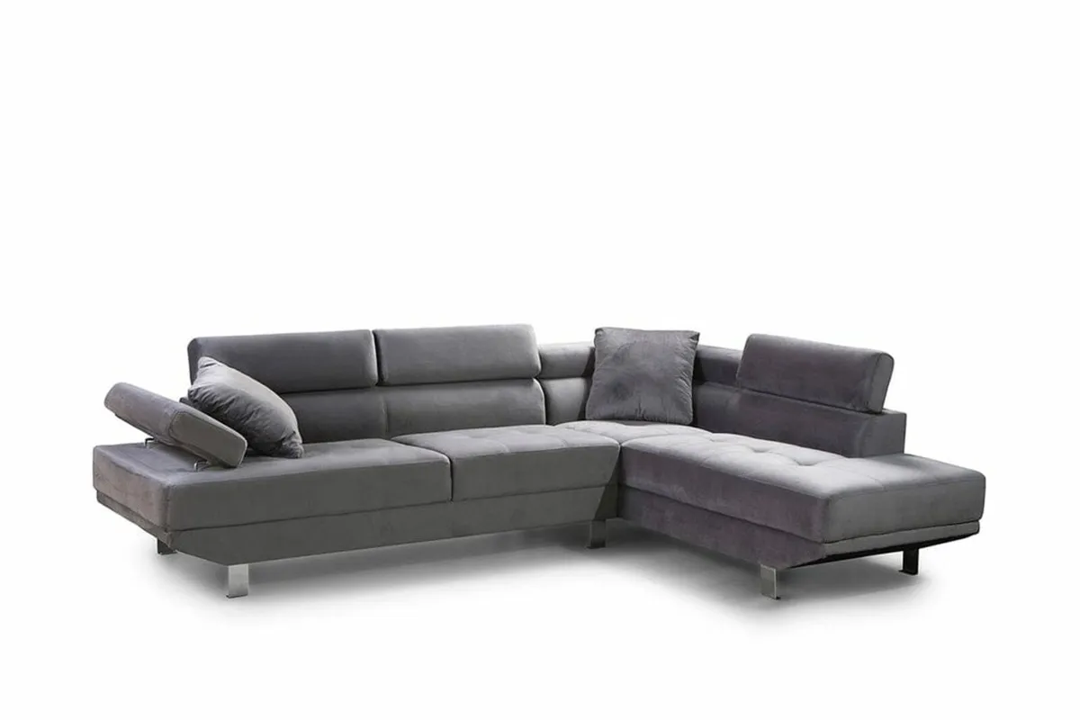Grey Velvet Corner Sofa 262cm | Chaise | Modern - Image 2
