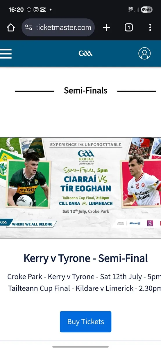 Gaa semi final tickets kerry vs tyrone - Image 1