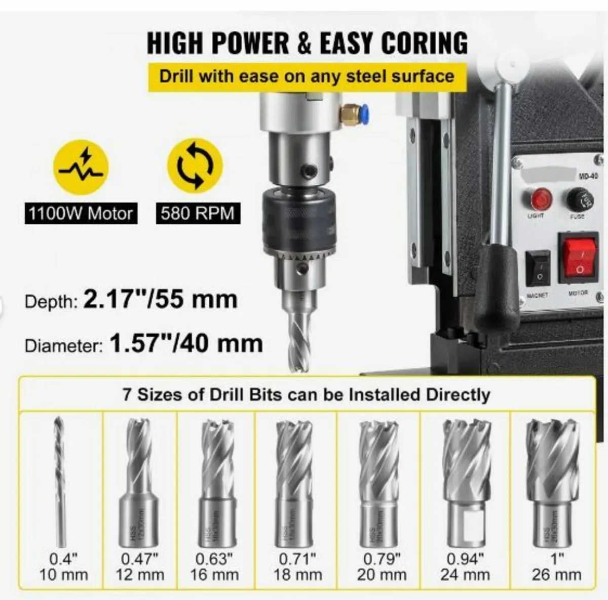 Magnetic Drill, 1100W 1.57" Boring Diameter - Image 4