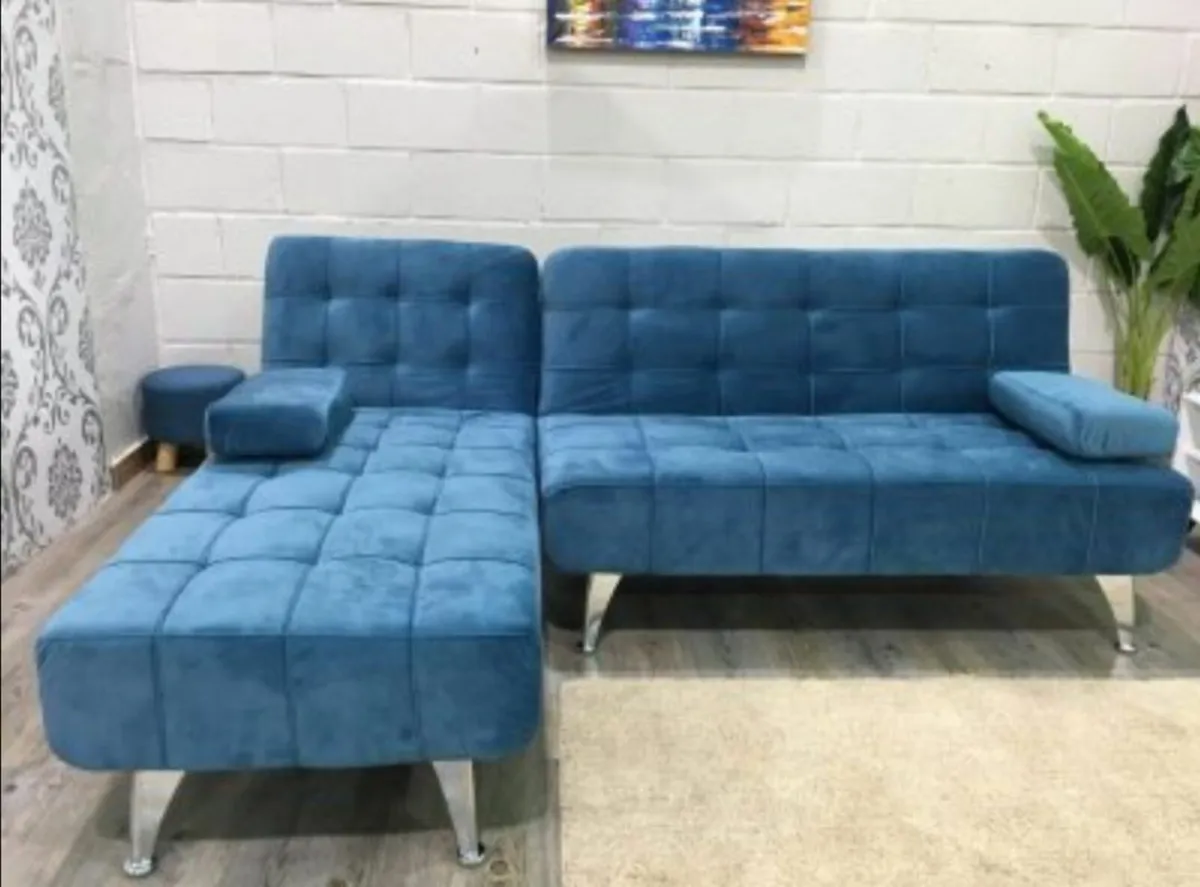 Blue L-Shaped Convertible Sofa Bed ,198cm - Image 1