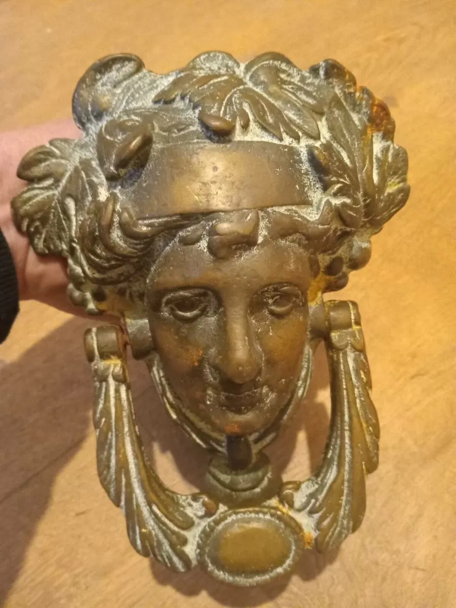 Antique brass Greek goddess door knocker - Image 2