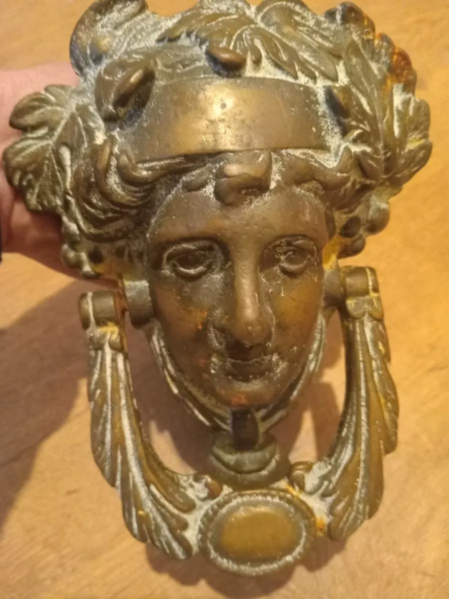 Antique brass Greek goddess door knocker - Image 1