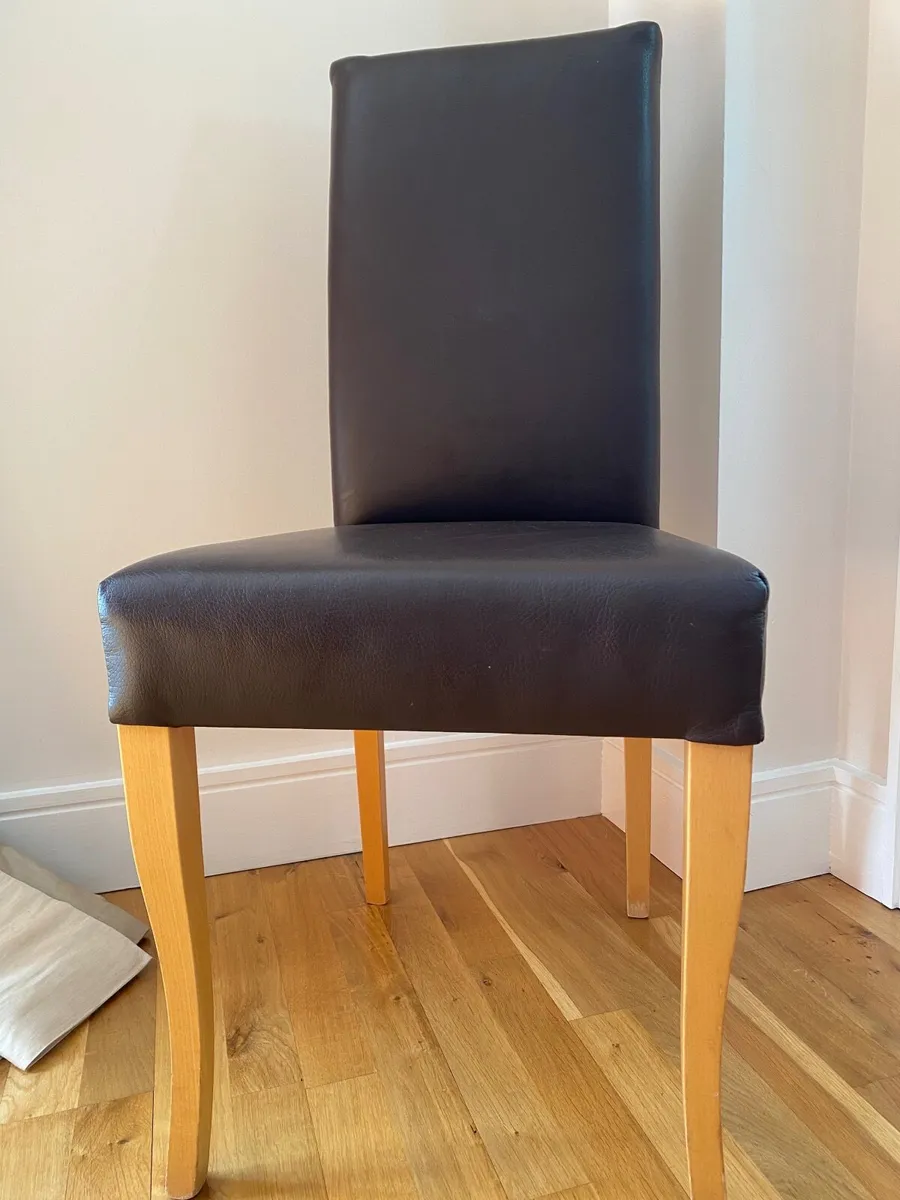 Two Brown Leather Dining Chairs - Image 1