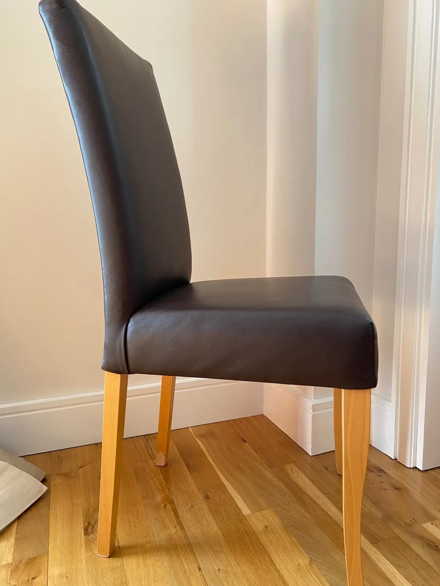 Two Brown Leather Dining Chairs - Image 2