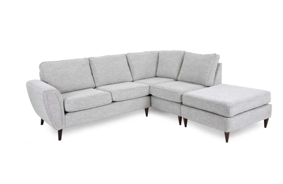 Grey left hand corner sofa & footstall - Image 2