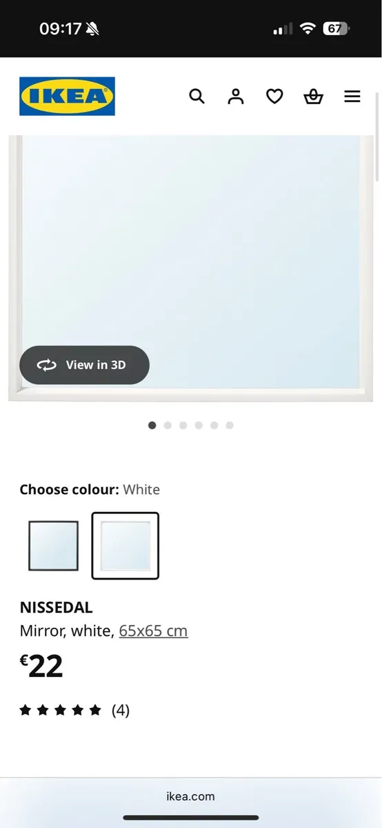 Square white ikea mirror nissedal 65x65 - Image 1