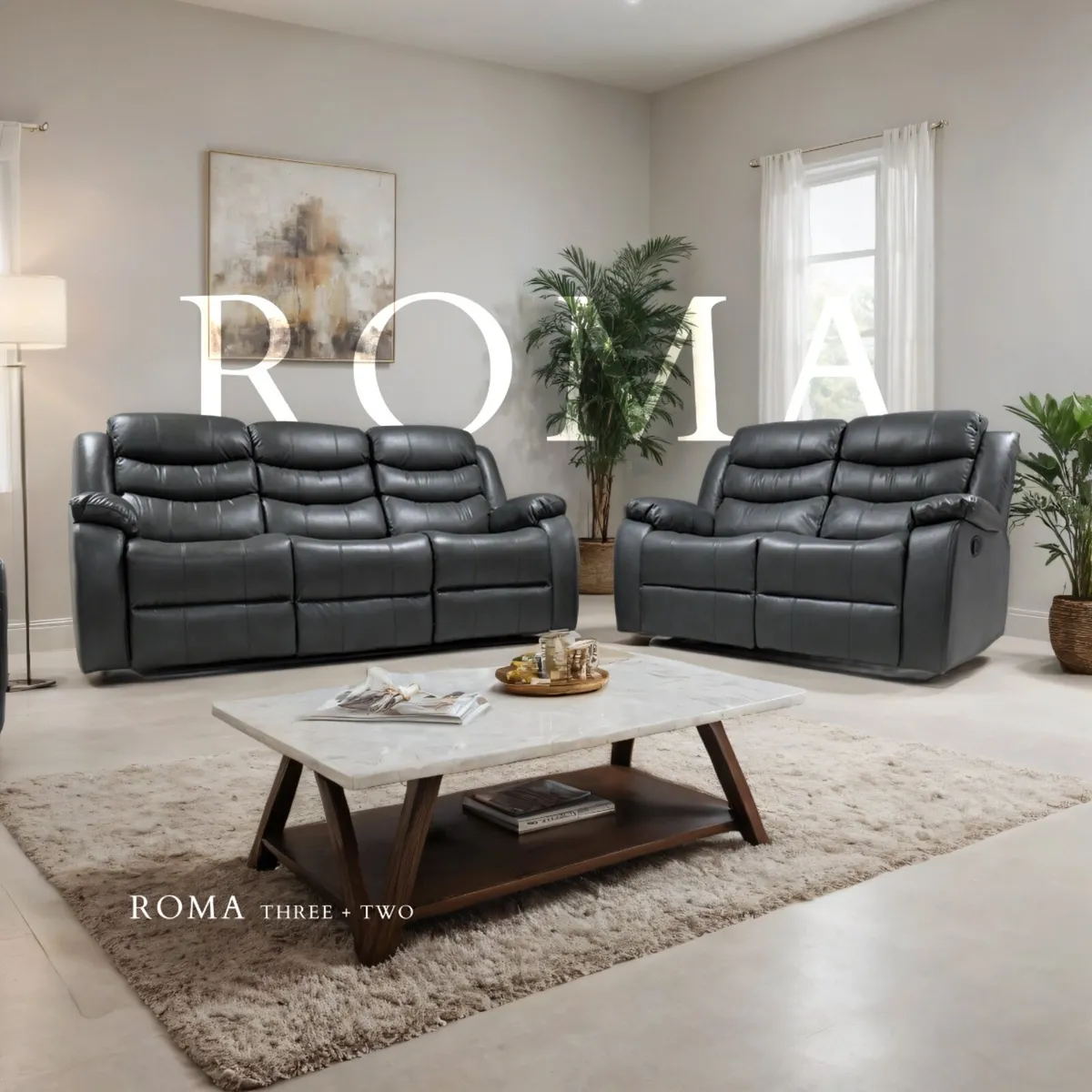 Roma 3/2 Black nd Grey leather - Image 1