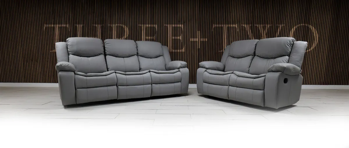 Valerie 3+2 Light Grey Leather, Manual recliner - Image 2