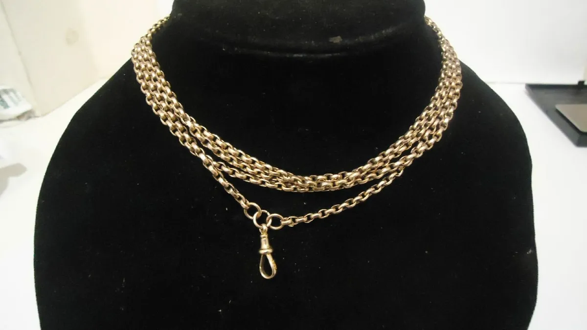 9ct rose  gold muff chain 28.5inch long each side - Image 1