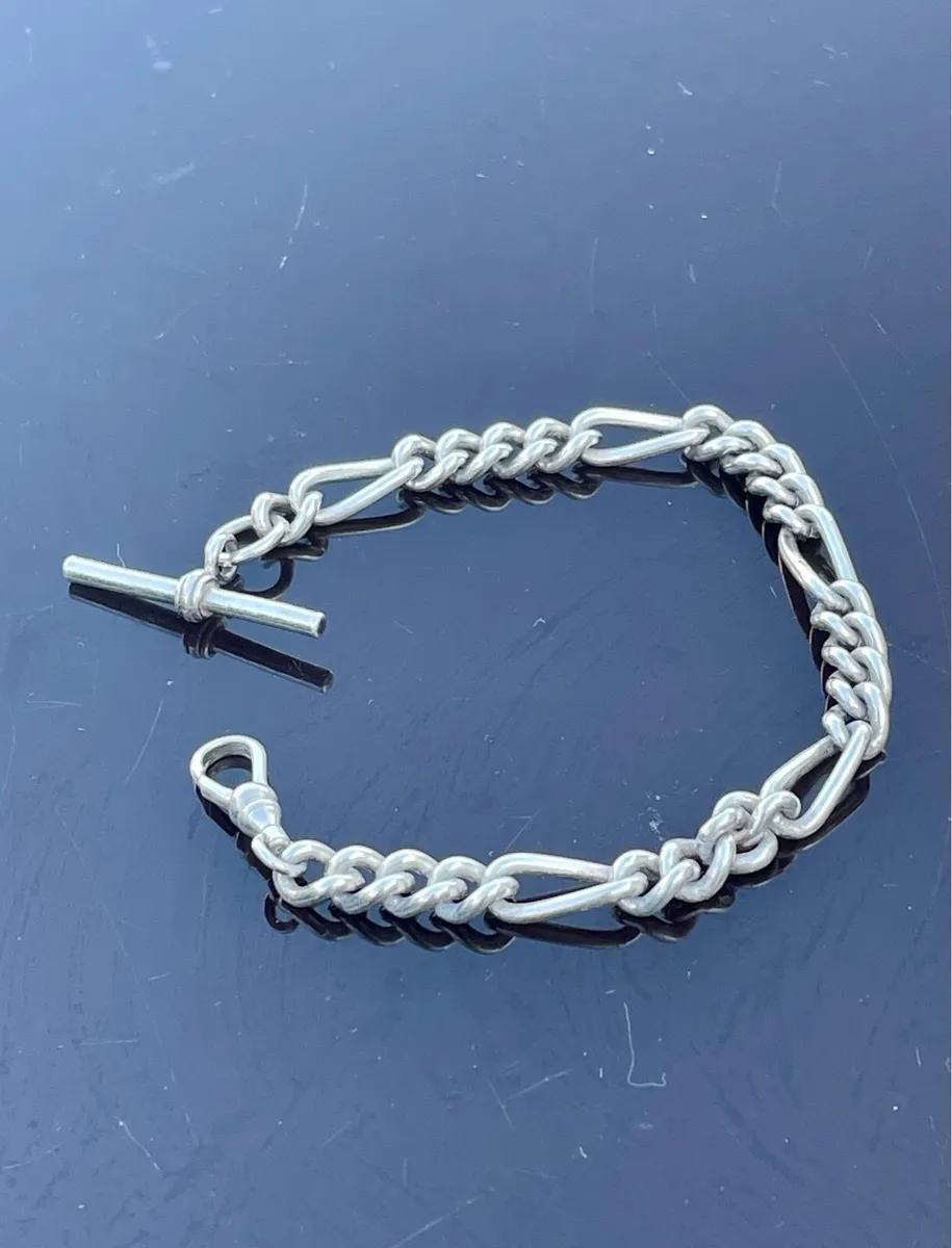 Vintage Sterling Silver T Bar and chain Bracelet - Image 1