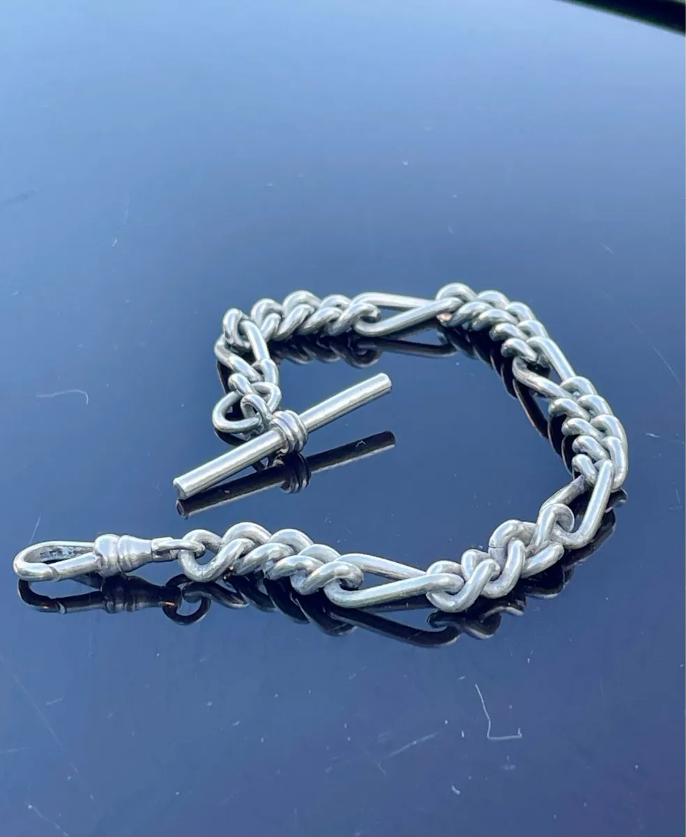 Vintage Sterling Silver T Bar and chain Bracelet - Image 2