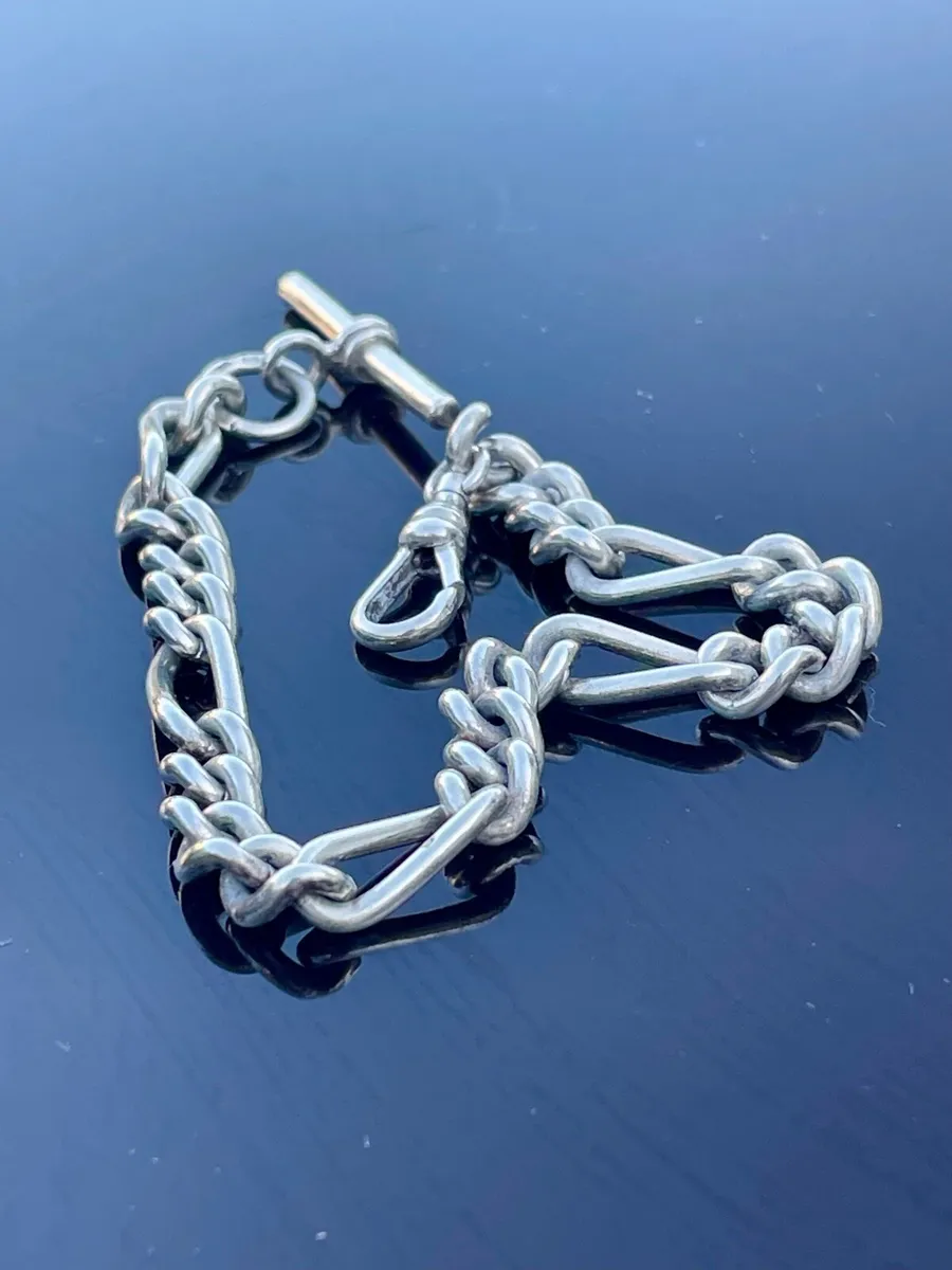Vintage Sterling Silver T Bar and chain Bracelet - Image 3