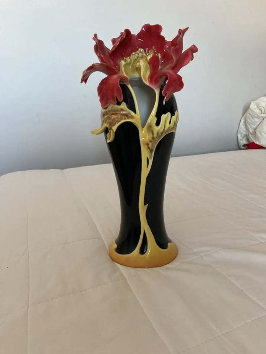 Franz Porcelain Vermillion Peony Vase - Image 1