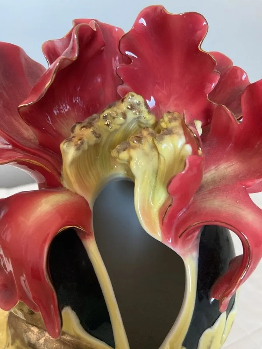 Franz Porcelain Vermillion Peony Vase - Image 2