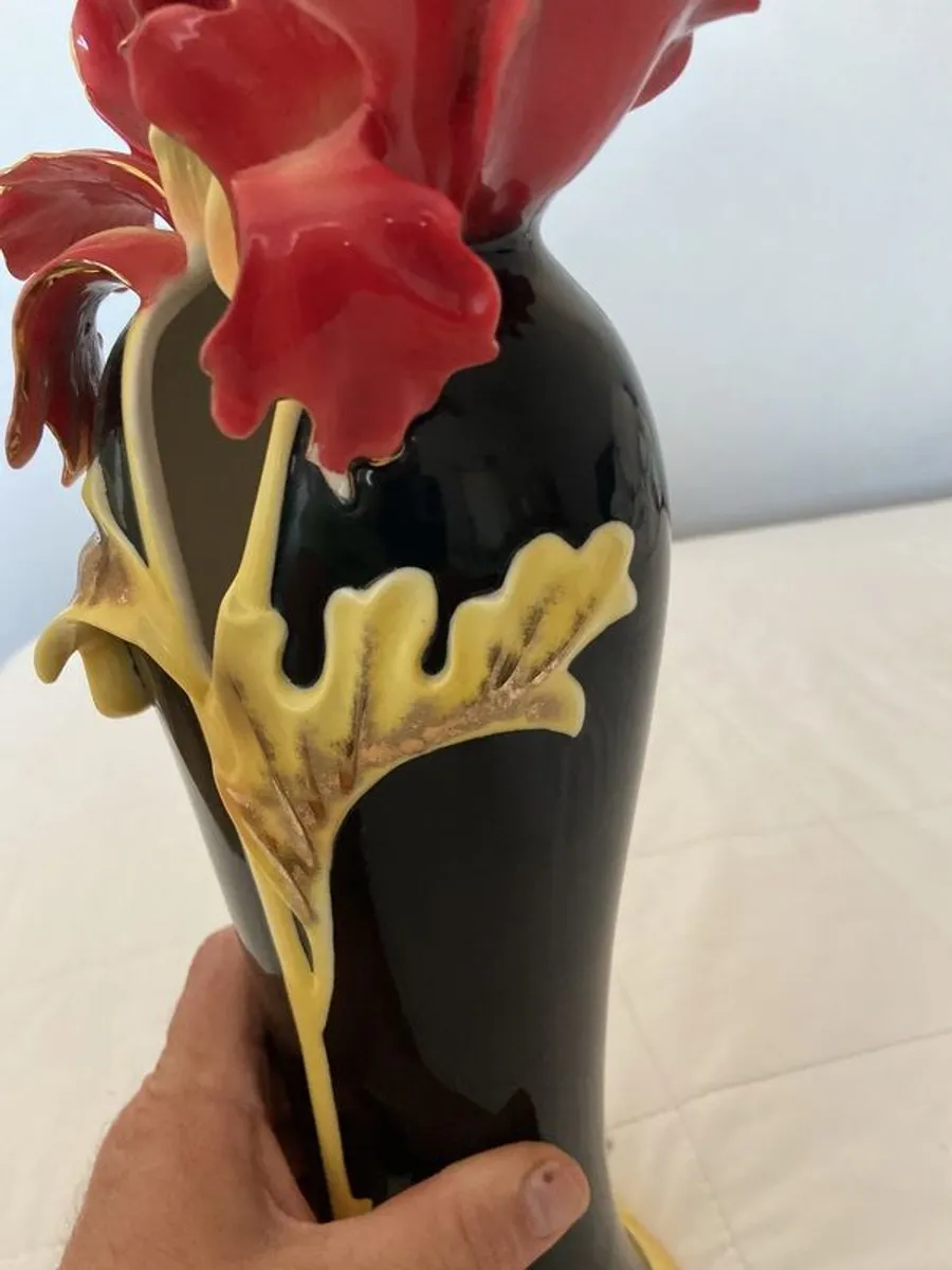 Franz Porcelain Vermillion Peony Vase - Image 3
