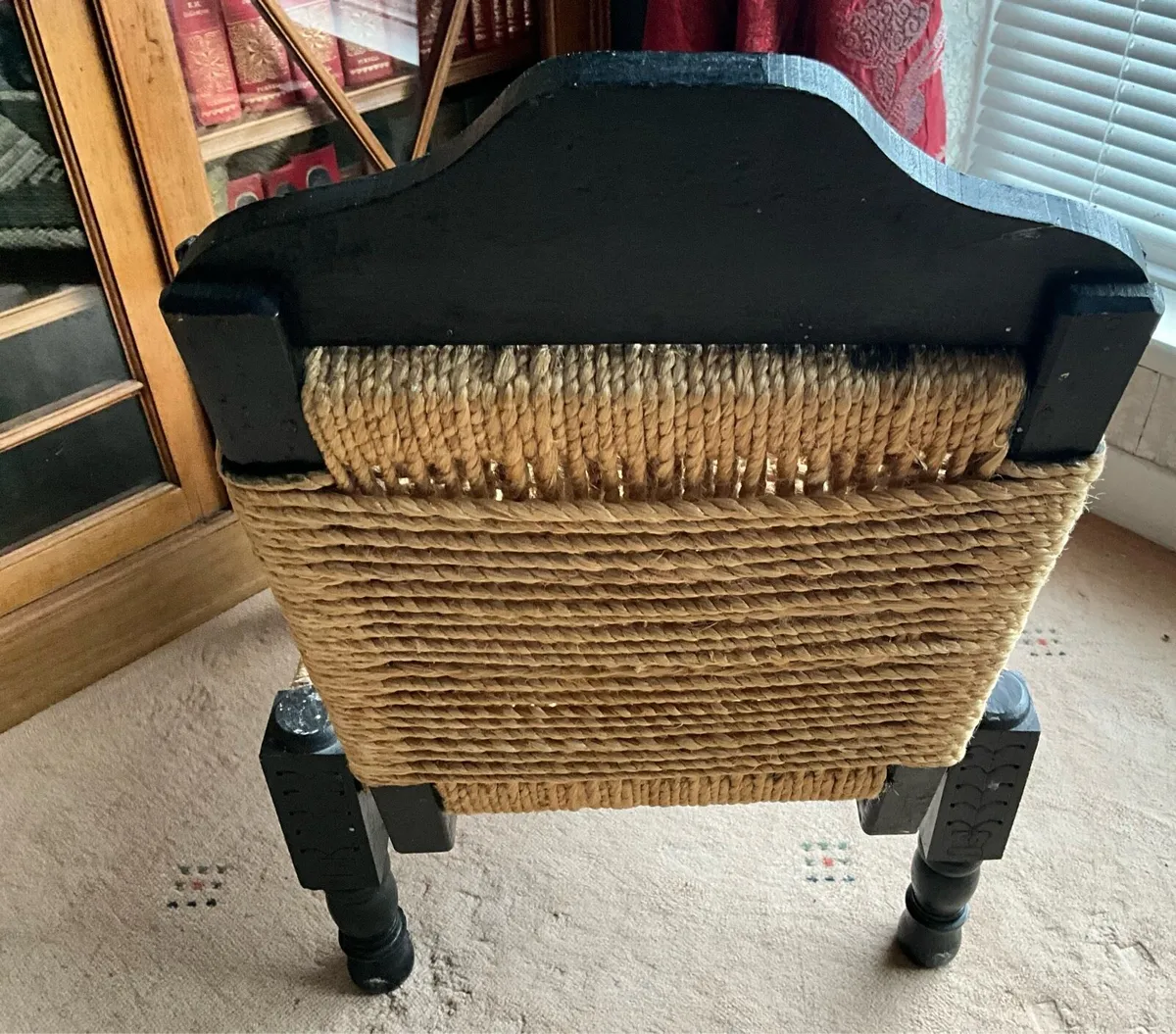 Vintage Indian Tribal Carved Low Chair 1920s - Image 3