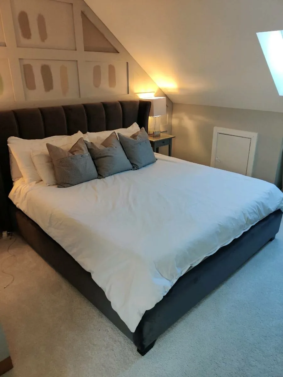 Cloudy Grey Velvet Super King 6′ Bed Frame - Image 2
