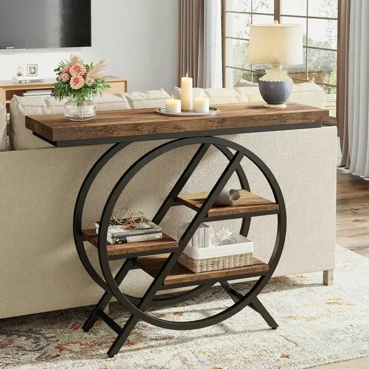 Narrow Entryway Console Table with Geometric Desig - Image 2