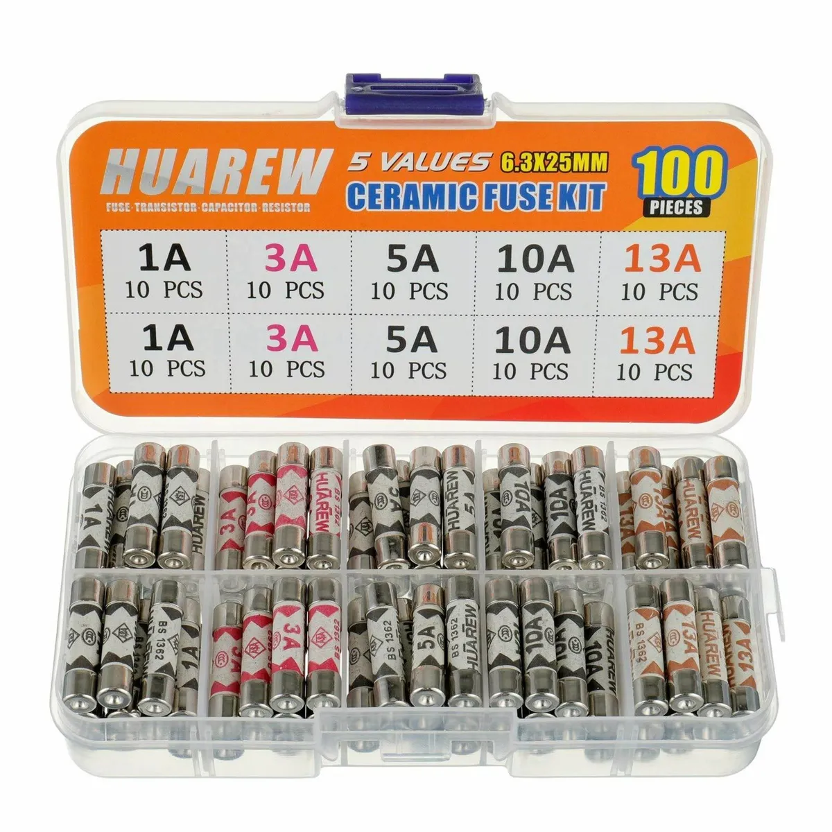 5 Values 100 Pcs 6.3x25 mm BS1362 1 3 5 10 13 A am