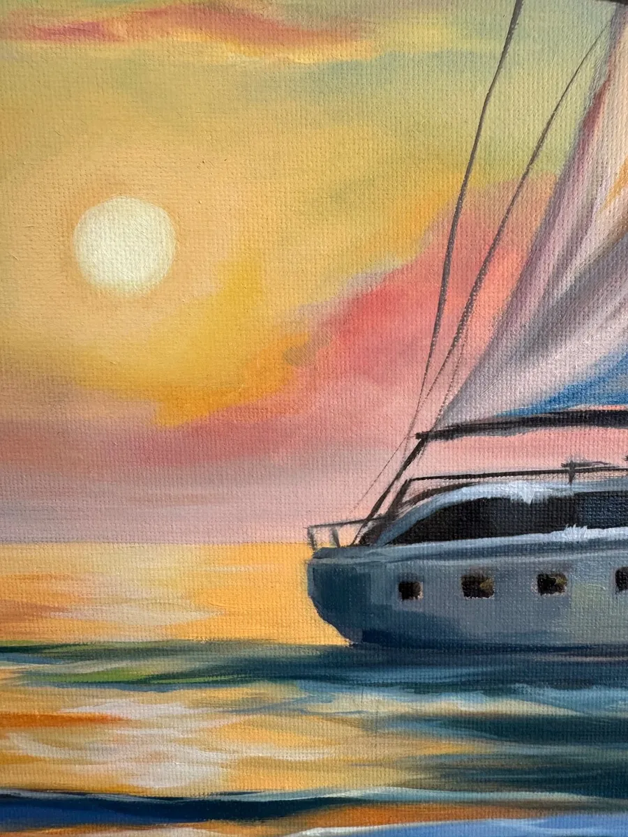 Oil painting seaside sunset sailboat - Image 4
