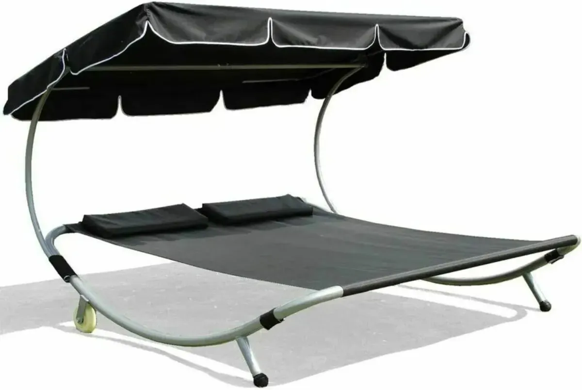 Lounger with Canopy for 2 People Outdoor Use - Image 2