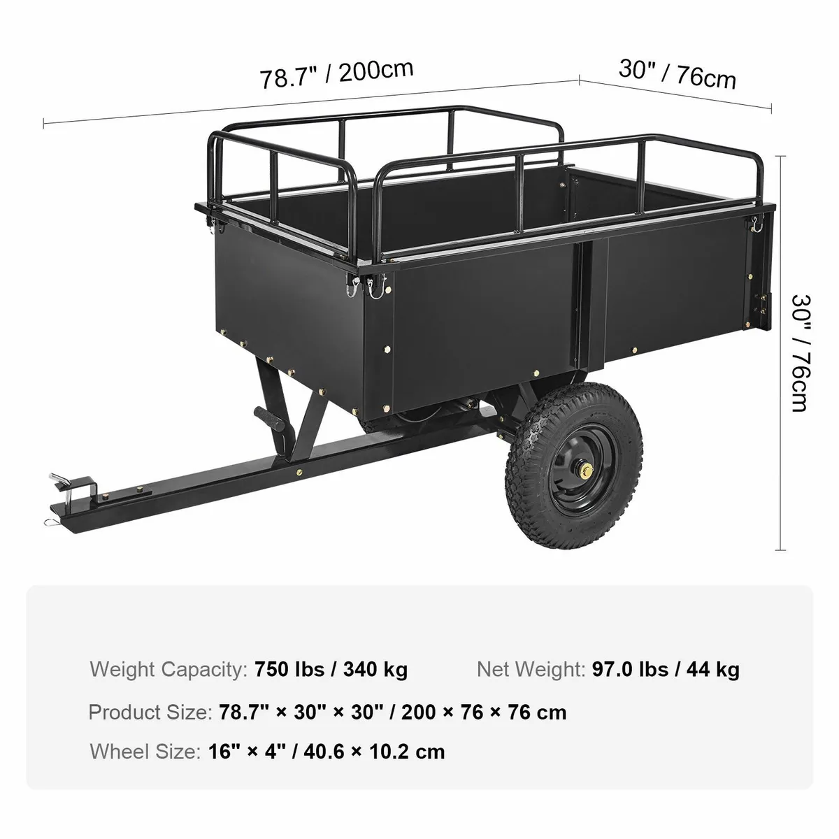 Heavy Duty ATV Trailer Steel Dump Cart, 750-Pound - Image 3