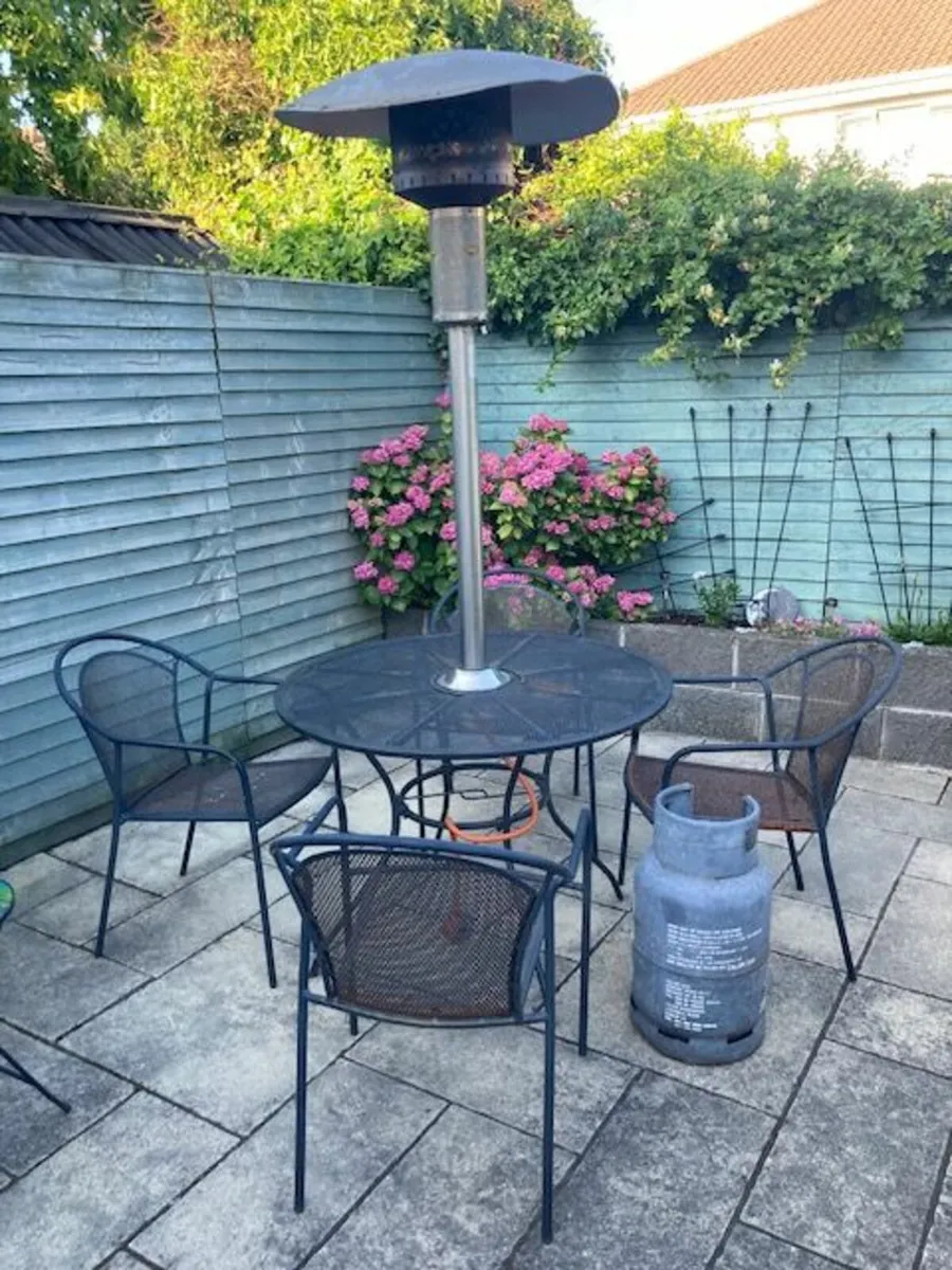 Patio heater, table and chairs